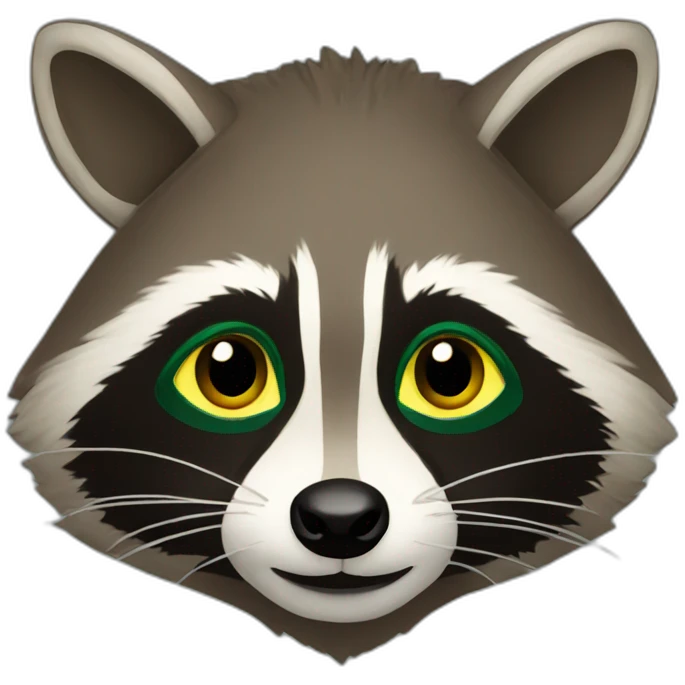 brown raccoon with yellow eyes and a dark green hood emoji