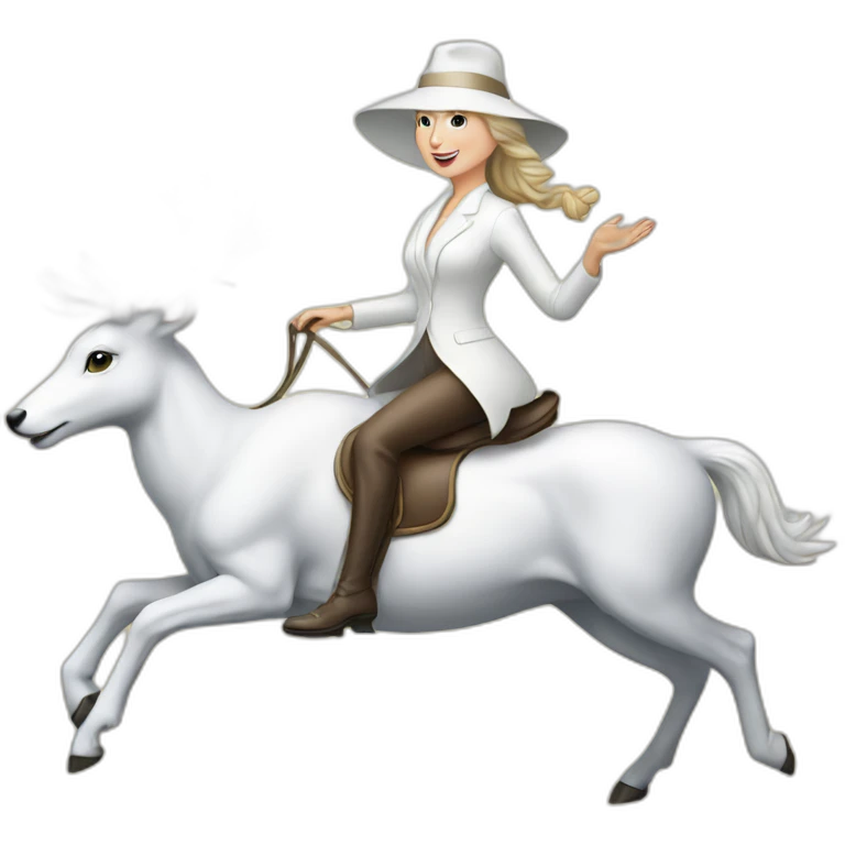 A white dressed lady riding the White deer emoji