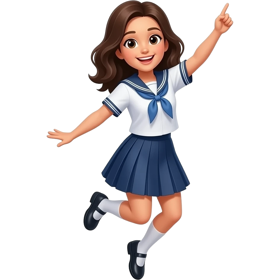 Jumping brunette lady excited class outfit emoji