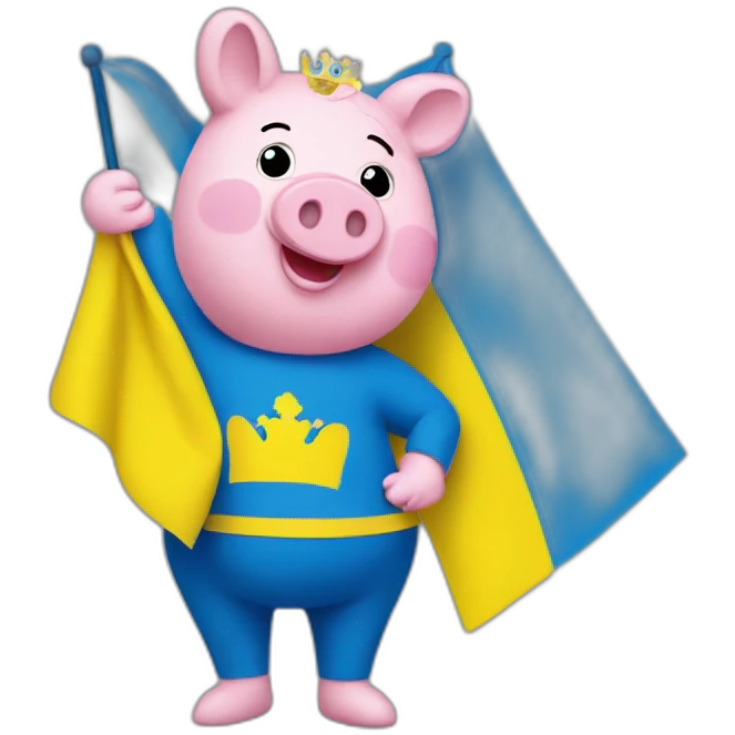 Pepa pig holds a Ukrainian flag emoji