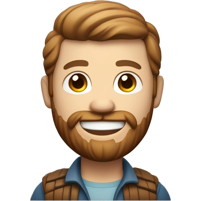 one 3d characters like the apple memoji design style dressed like a timber crossing arm with a smile face, white skin, brown hair and beard  emoji