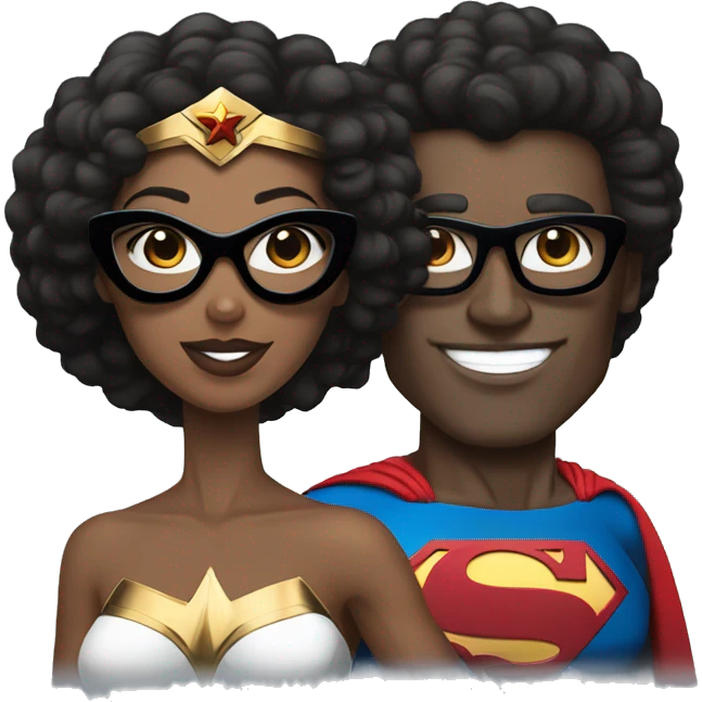 afro wonderwoman with white superman with glasses emoji