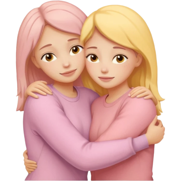 soft pastel pinterest illustration, two women hugging, warm beige pink yellow tones, gentle grain texture, no background, emotional and supportive mood, minimal composition emoji