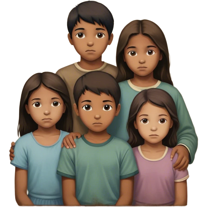 Two young children (a boy and a girl), along with four older siblings (three girls and one boy) in their late teens or early twenties. The older boy is an adult, while the others are still in their youth. They are portrayed as living in tough conditions, facing hardships together but maintaining a sense of family unity emoji