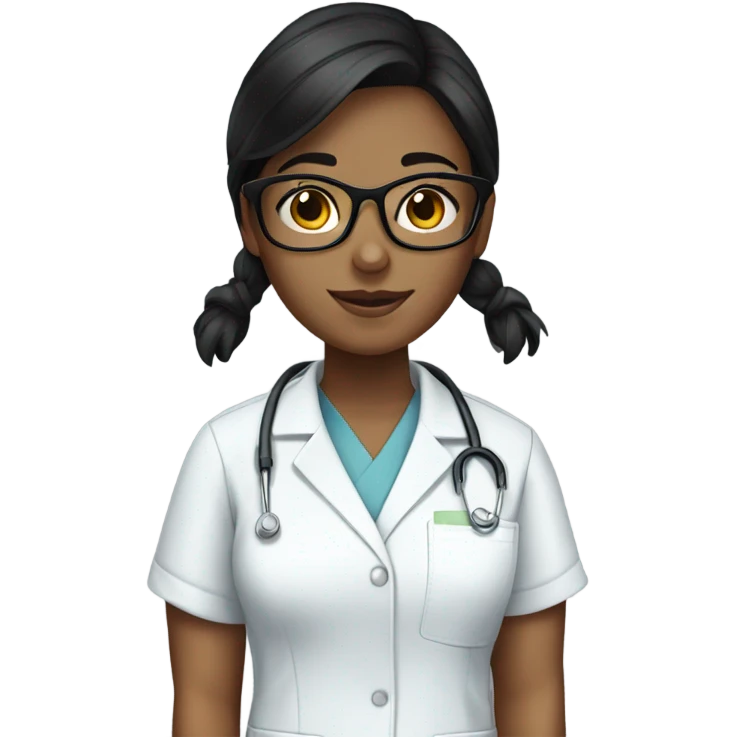 straight black haired girl with glasses in scrubs emoji