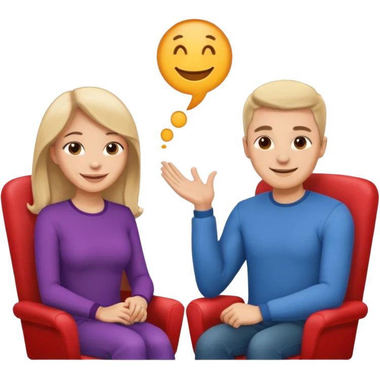 One man and one woman sitting face to face on the same chair emoji