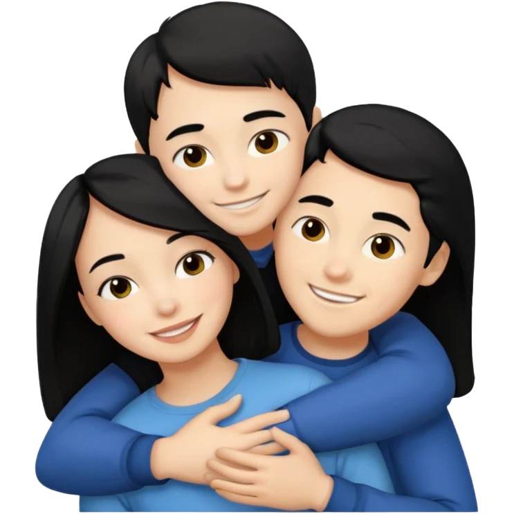 Light skinned woman black hair light skin boy black hair hugging emoji