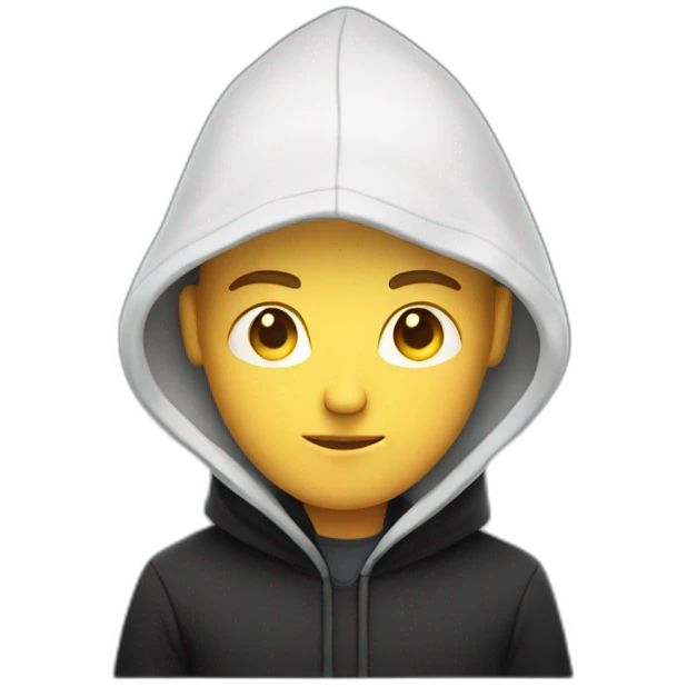 a serious-looking white man wearing a black hoodie behind a laptop emoji