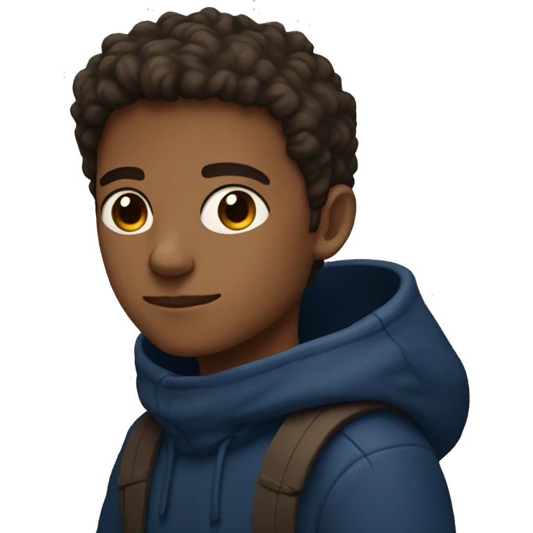 A boy thats brunnet with light brown eyes and a dark blue sweater emoji