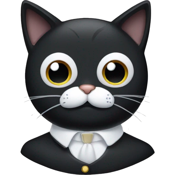 Black cat with white collar and white moustache under nose emoji