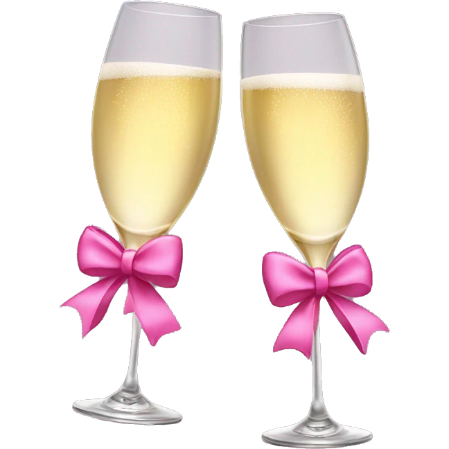 2 Champagne glasses tilted and the top touching each other with pink bow emoji