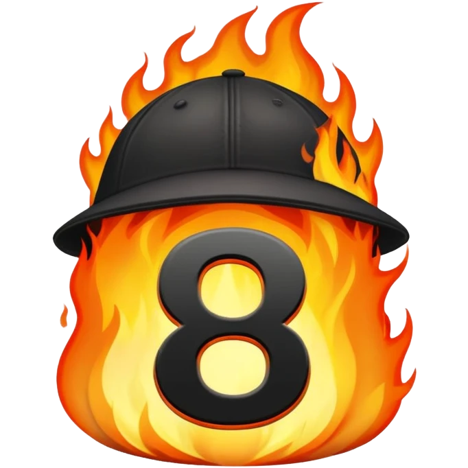 black cap on fire with number “9” on it emoji