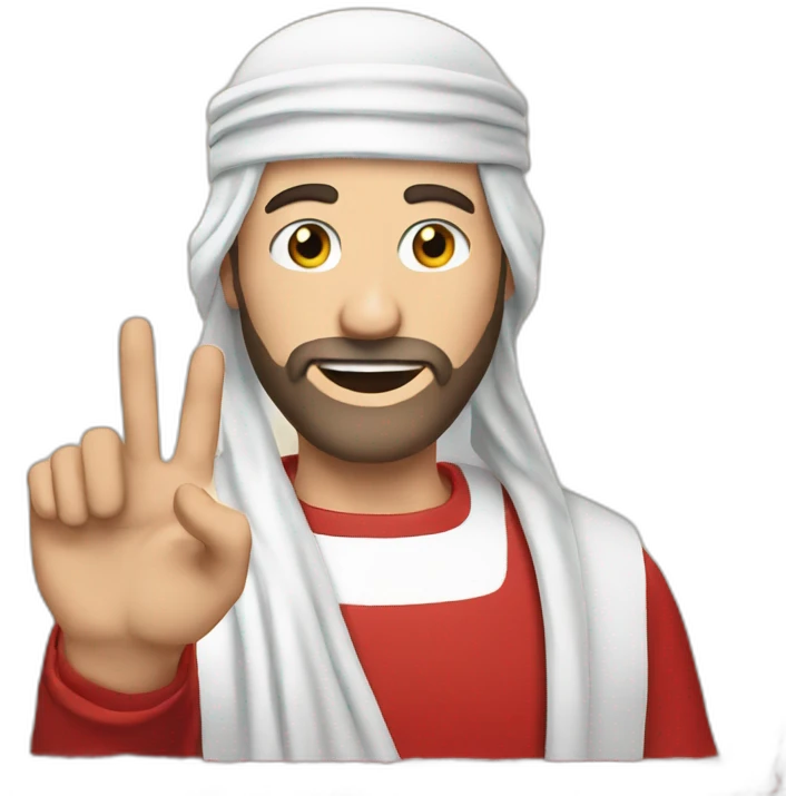 A white-skinned man wearing a red and white shemagh gestures with his hand emoji