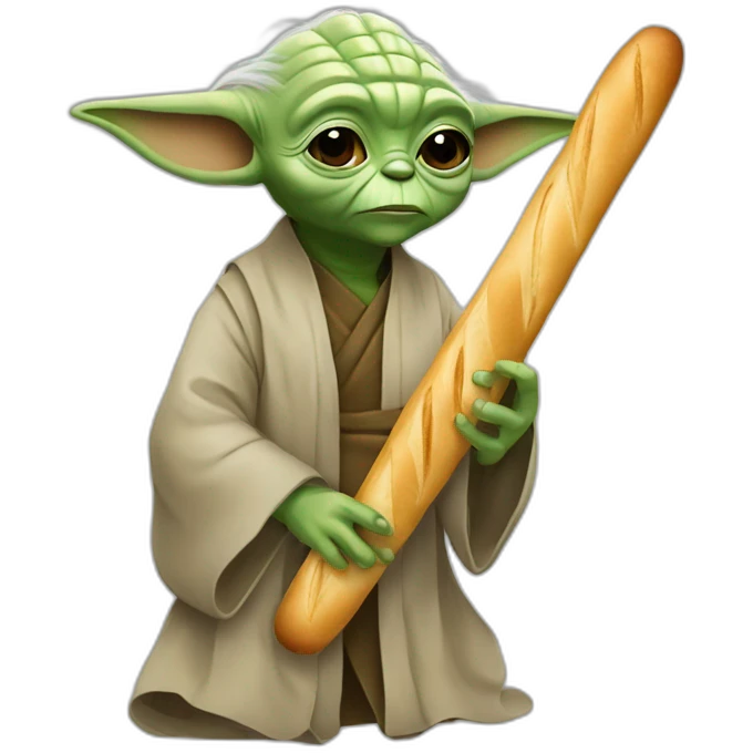 yoda with a french baguette instead of a lightsaber emoji
