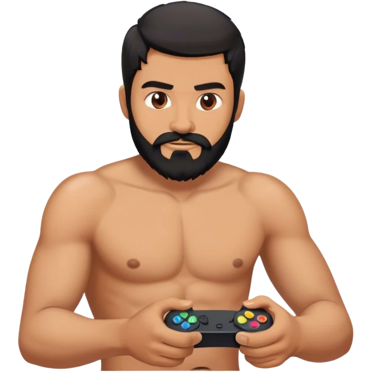mexican guy with black beard shirtless playing video games emoji