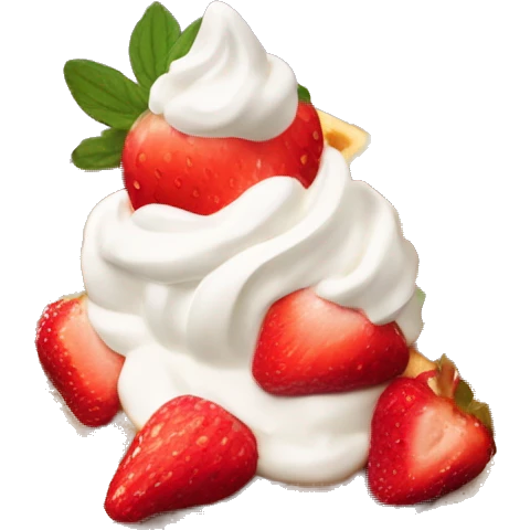 square waffle with small dollop of whipped cream and strawberries on top emoji