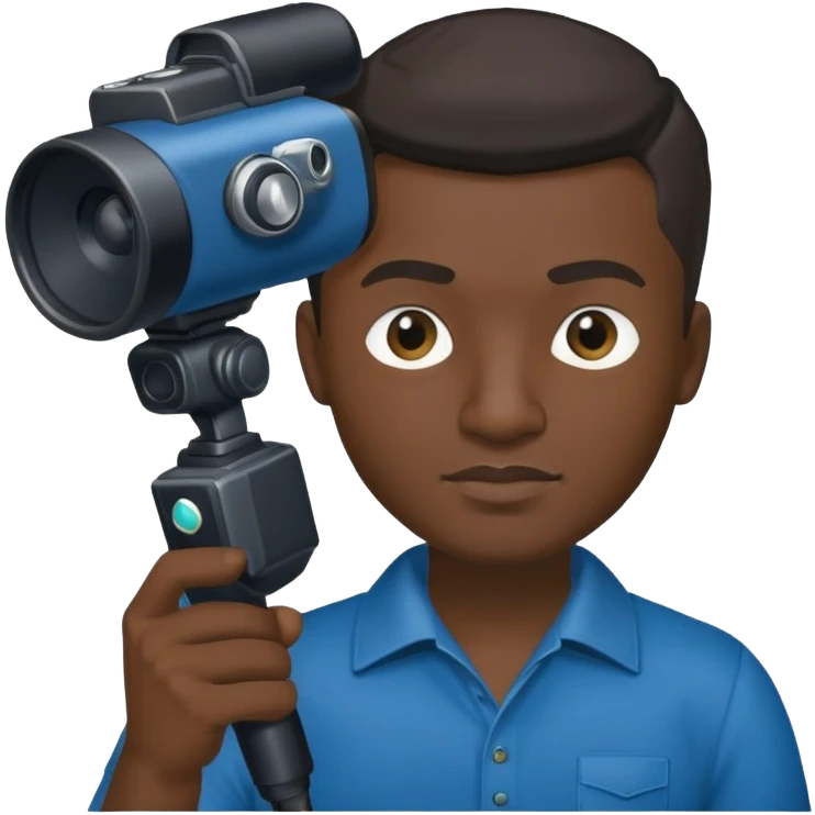 mafia holding a microphone and a camera in his hands. in a dark azure T-shirt emoji