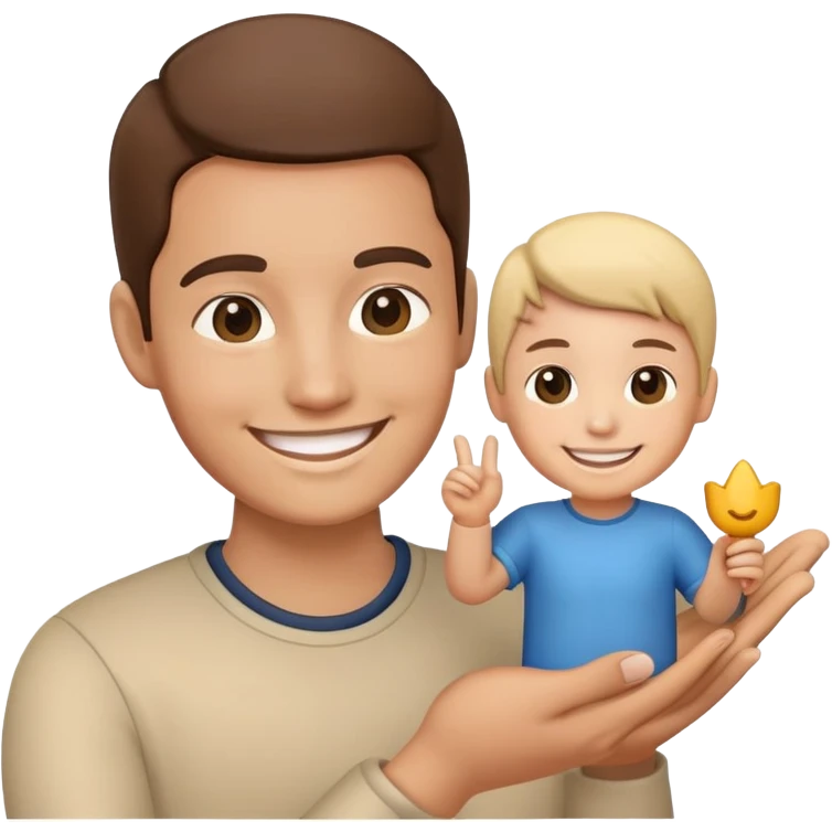 Человек с улыбкой держит такого же человека с улыбкой в руке emoji