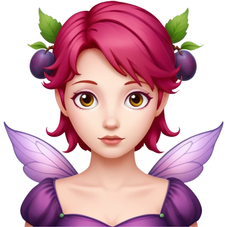 fairy with plums red hair wearing pink emoji
