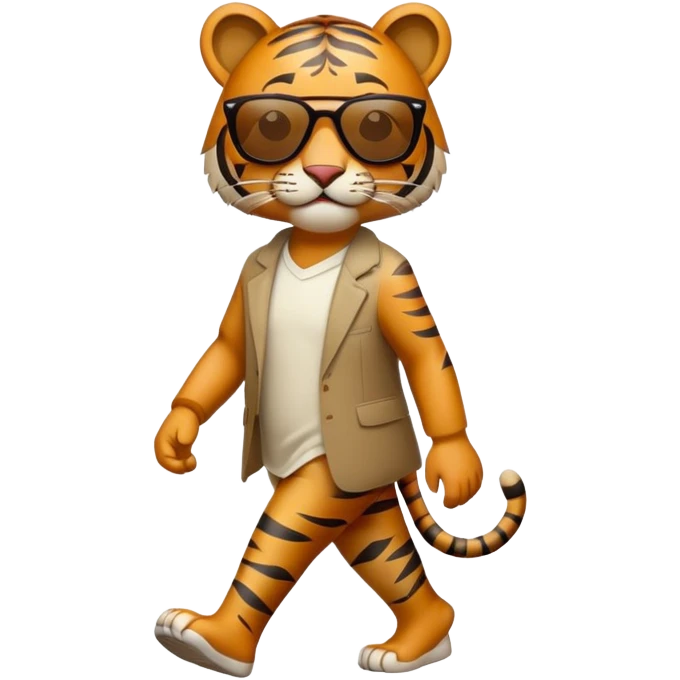 anthropomorphised tiger in casual dress wearing sunglasses walking upright emoji