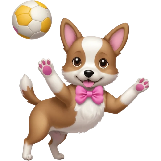 girly dog with a pink bow jumping in the air to catch a ball emoji