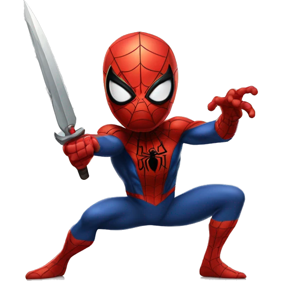 Spider-man with a brave sword in a slicing pose emoji