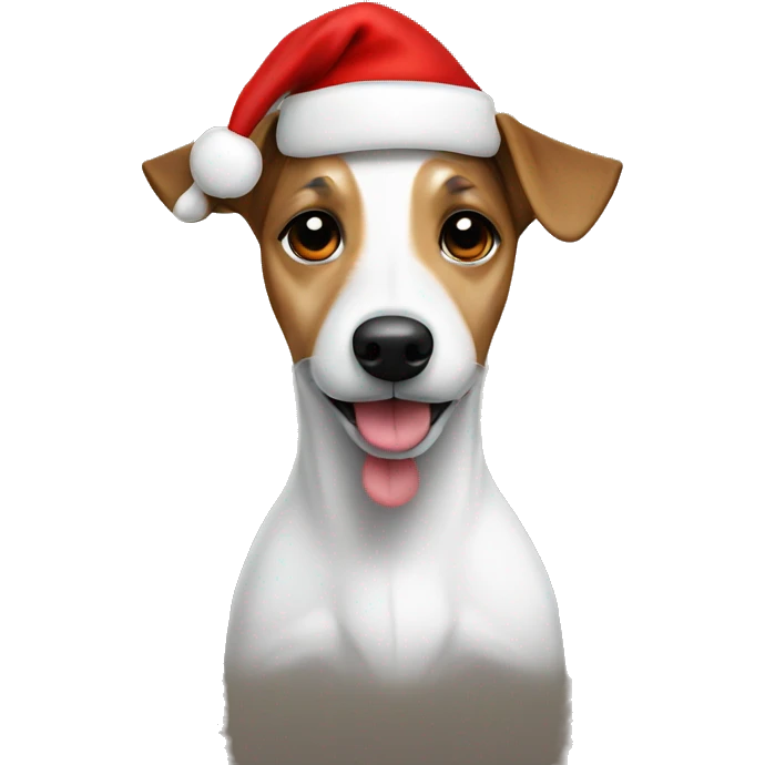 a white jack russel with a christmas hat emoji