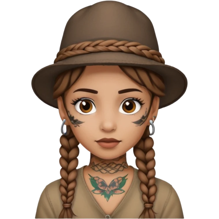 color braided girl with hat and face tattooed emoji