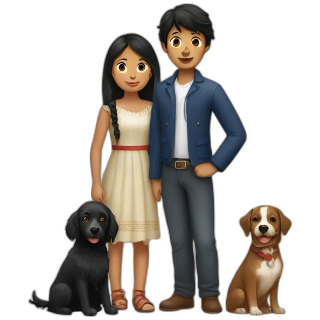 Peruvian girl and French boy with blackdog emoji