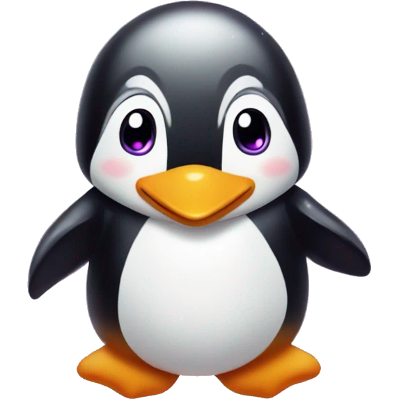 "A cute penguin with purple heart-shaped sparkles floating around it in a circular motion, creating a playful and magical atmosphere." emoji