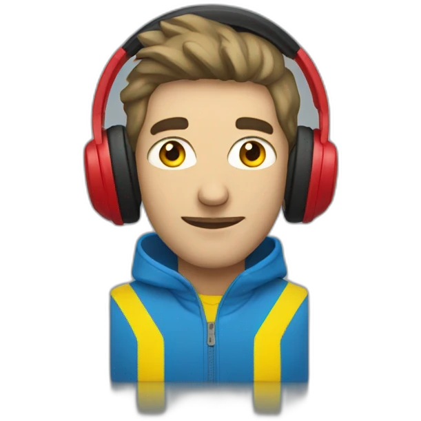 Man in colours of Ukraine with red earphones emoji