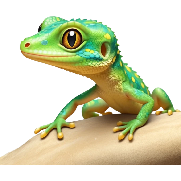 cinematic-cute-realistic gecko-portrait-emoji,-head-tilted-playfully-and-inquisitively,-featuring-a-small,-charming-body-with-smooth,-vividly-patterned-scales,-bright,-sparkling-eyes-and-delicate,-sticky-toe-pads,-simplified-yet-irresistibly-adorable emoji