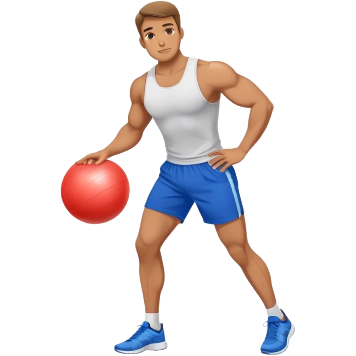 fit man with blue shorts stability ball exercises emoji