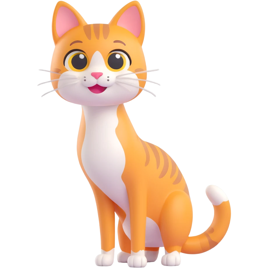 3D style cat, standing, tail up, happy face emoji