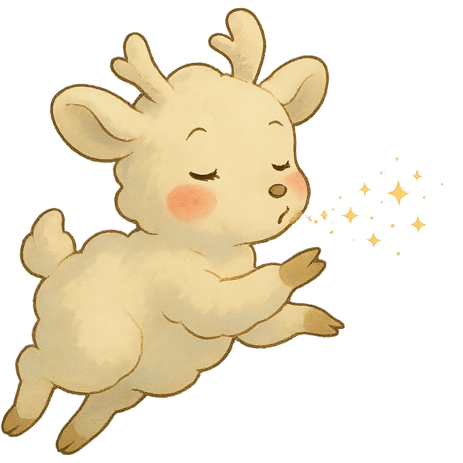 vanilla cloud doe with rosy cheeks, floating and blowing sparkles, ghibli style emoji