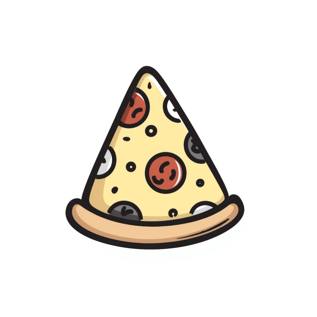 a slice of pizza with toppings in pastel colors dd9fb0, ffc6d3, a3bfc9, c4bee2, f1b091, hand-drawn doodle style emoji