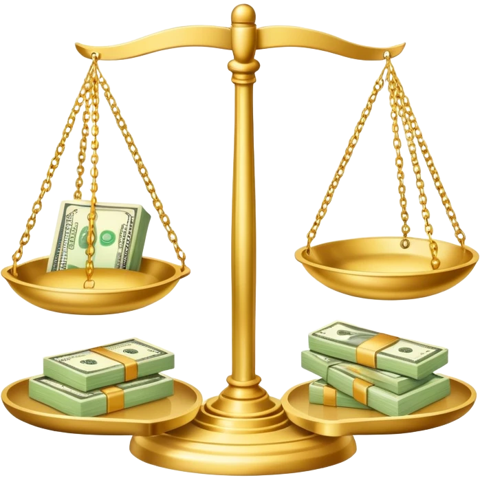 gold scale with dollar bills on one side and beauty products on the other side emoji