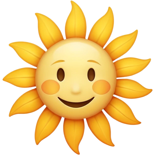 Minimalist sun with soft rays, gentle yellow and orange, small smiley face in the center, symbolizing hope and positivity. emoji