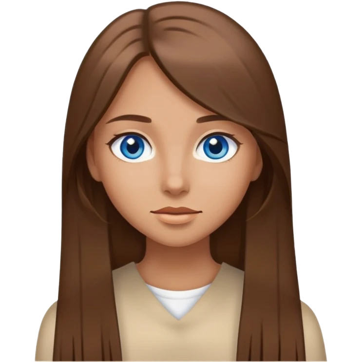brown hair, straight hair, long hair, blue brown girl emoji