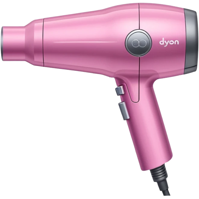 A pink Dyson Supersonic hair dryer, slight angle, realistic style, Features the distinctive hollow circular head with the barrel running through the center, sleek modern design, glossy pink finish with metallic silver accents on the nozzle ring.  emoji