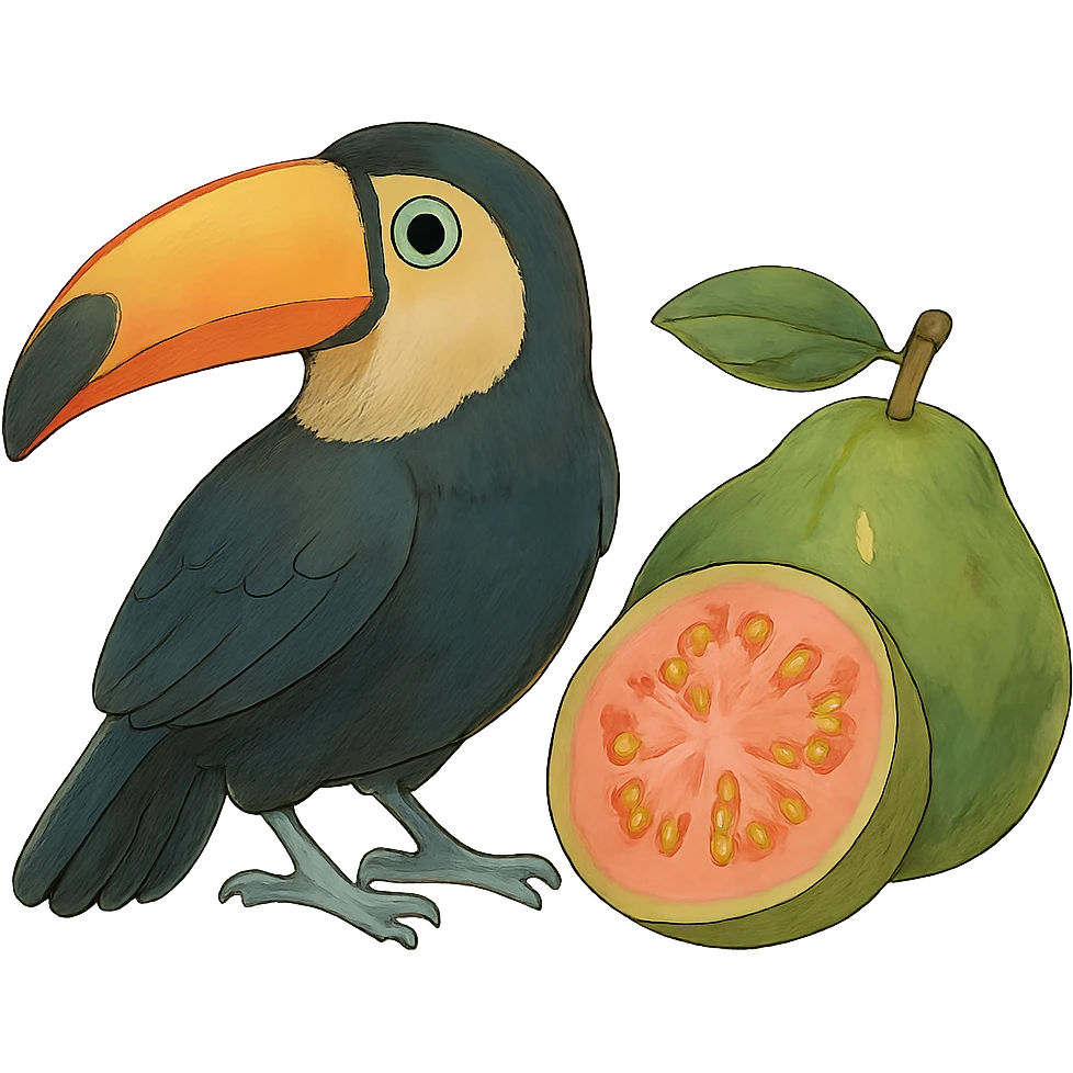 ghibli style toucan and guava emoji