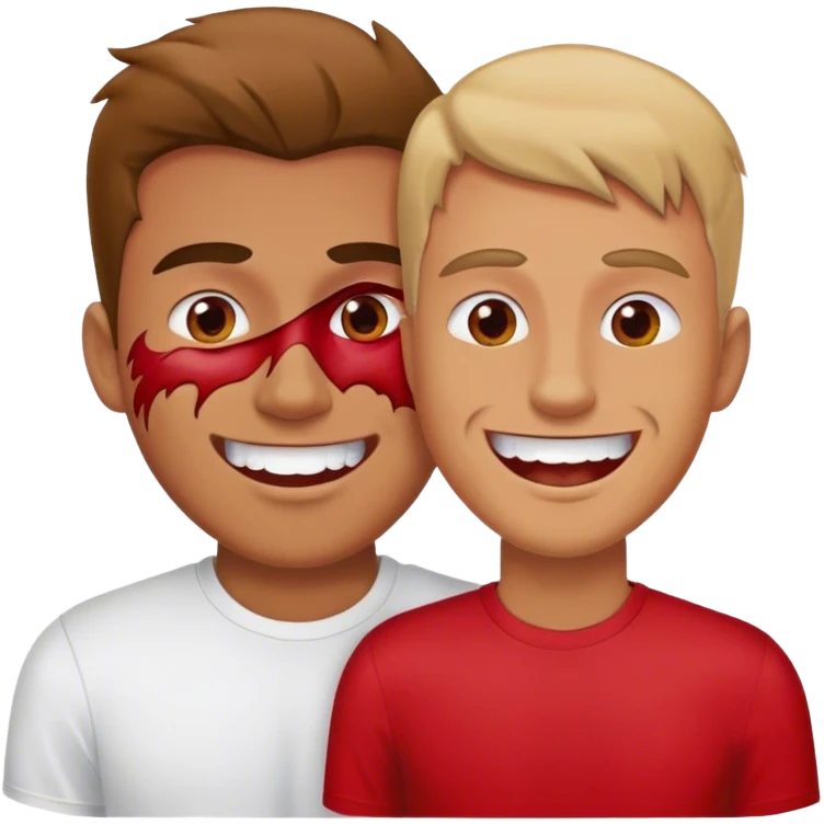 A man comes out of the eye of a man who has red skin and a wide smile with long teeth emoji