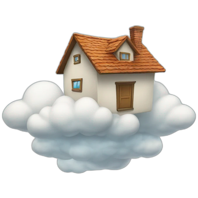 Flying house in the sky with clouds emoji