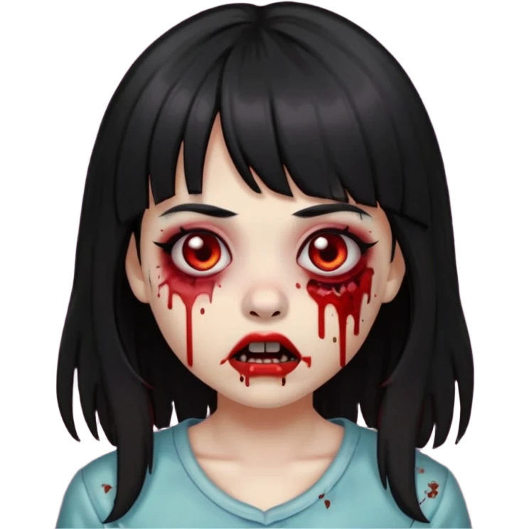 emoji-de-zumbi-garota-com-franja-piercing-no-nariz-e-sangue-com-o-fundo-preto-cabelo-grande-e-preto emoji