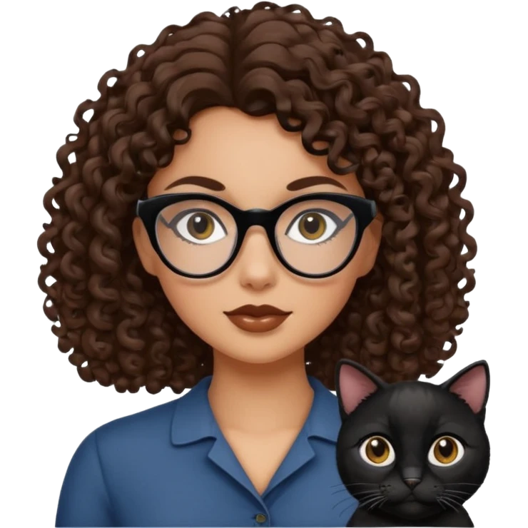 white girl with brown medium length curls and black cat-eye glasses emoji