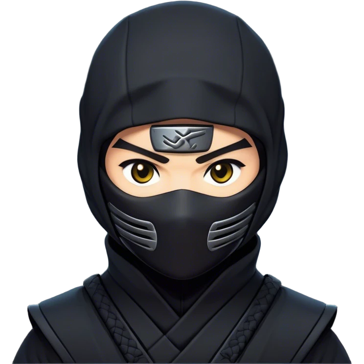 Clash of Clans aesthetic friendly Ninja Portrait Emoji, With a sleek, agile build clad in dark, stealthy attire and a determined gaze beneath a subtle mask, his face rendered in a natural skin tone (not yellow), Simplified yet sharply defined features, highly detailed, glowing with a cool, shadowy radiance, high shine, intelligent and stealthy, stylized with an air of ancient martial prowess, focused and alert, soft glowing outline, capturing the essence of a confident ninja ready to vanish into the shadows with effortless grace! emoji