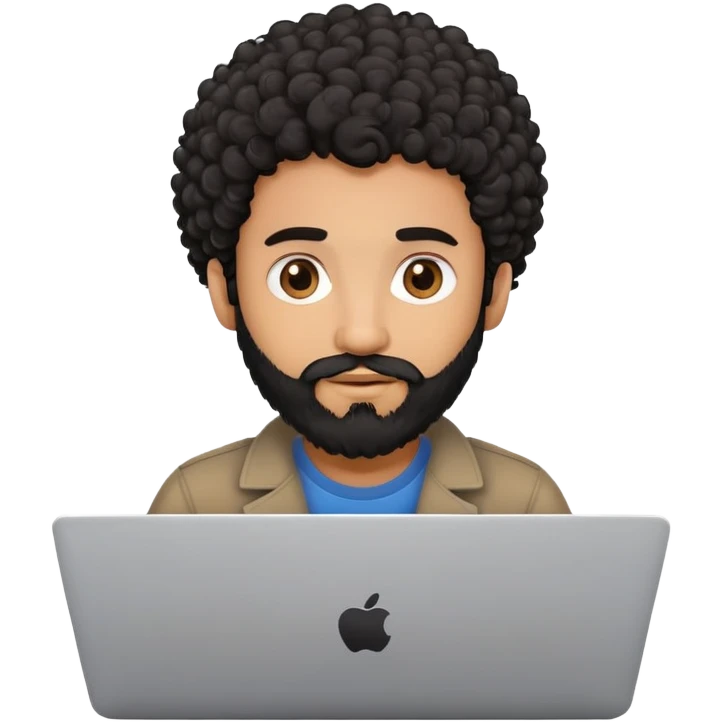 BROWN MAN WITH CURLY BLACK HAIR AND BEARD WITH A LAPTOP emoji
