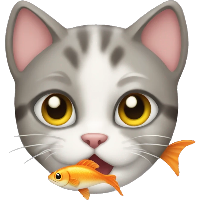 Cat with adorable eyes holding a fish in its mouth emoji