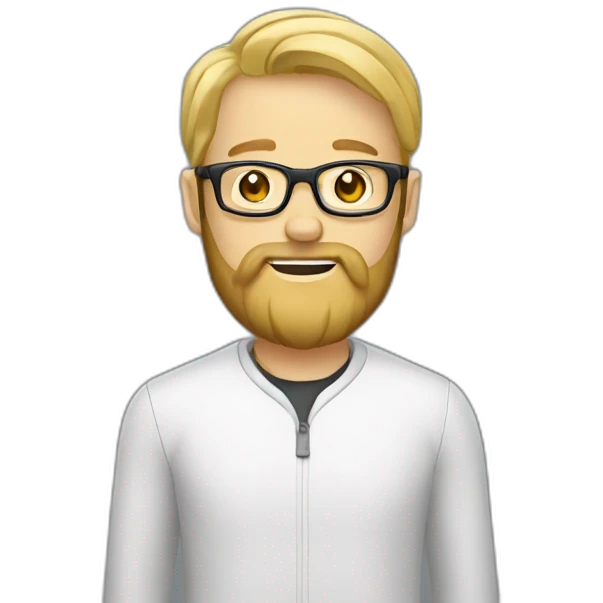 Blonde man with glasses and a three day beard on a rocket emoji