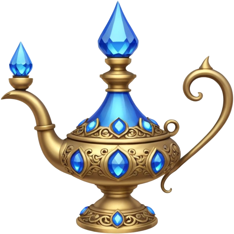 a genie lamp with blue gems and a DD carved emoji